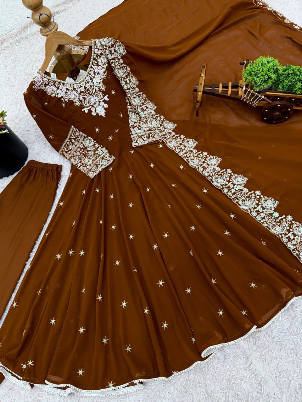 Elegant Heavy Embroidery & Sequence Work Three-Piece Anarkali Suit Set