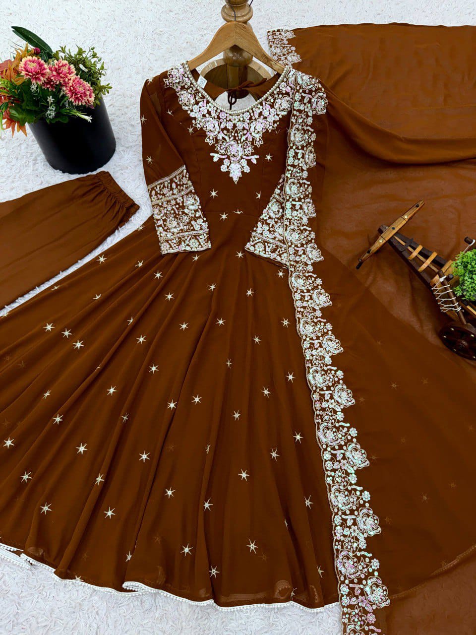 Elegant Heavy Embroidery & Sequence Work Three-Piece Anarkali Suit Set