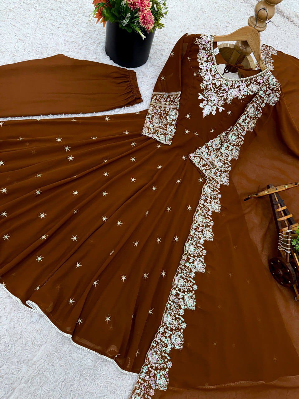 Elegant Heavy Embroidery & Sequence Work Three-Piece Anarkali Suit Set