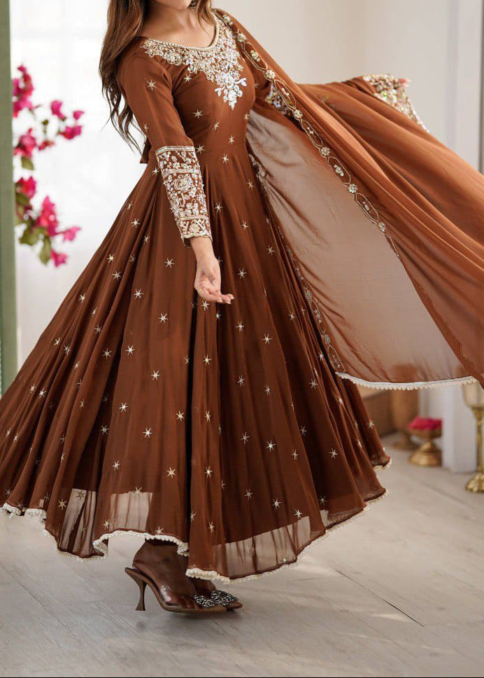 Elegant Heavy Embroidery & Sequence Work Three-Piece Anarkali Suit Set