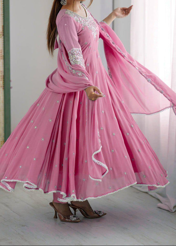 Elegant Heavy Embroidery & Sequence Work Three-Piece Anarkali Suit Set