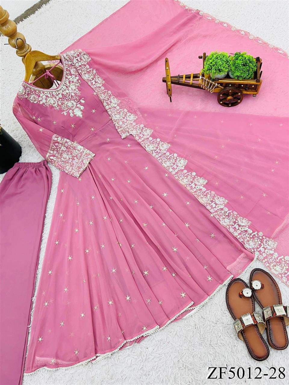 Elegant Heavy Embroidery & Sequence Work Three-Piece Anarkali Suit Set