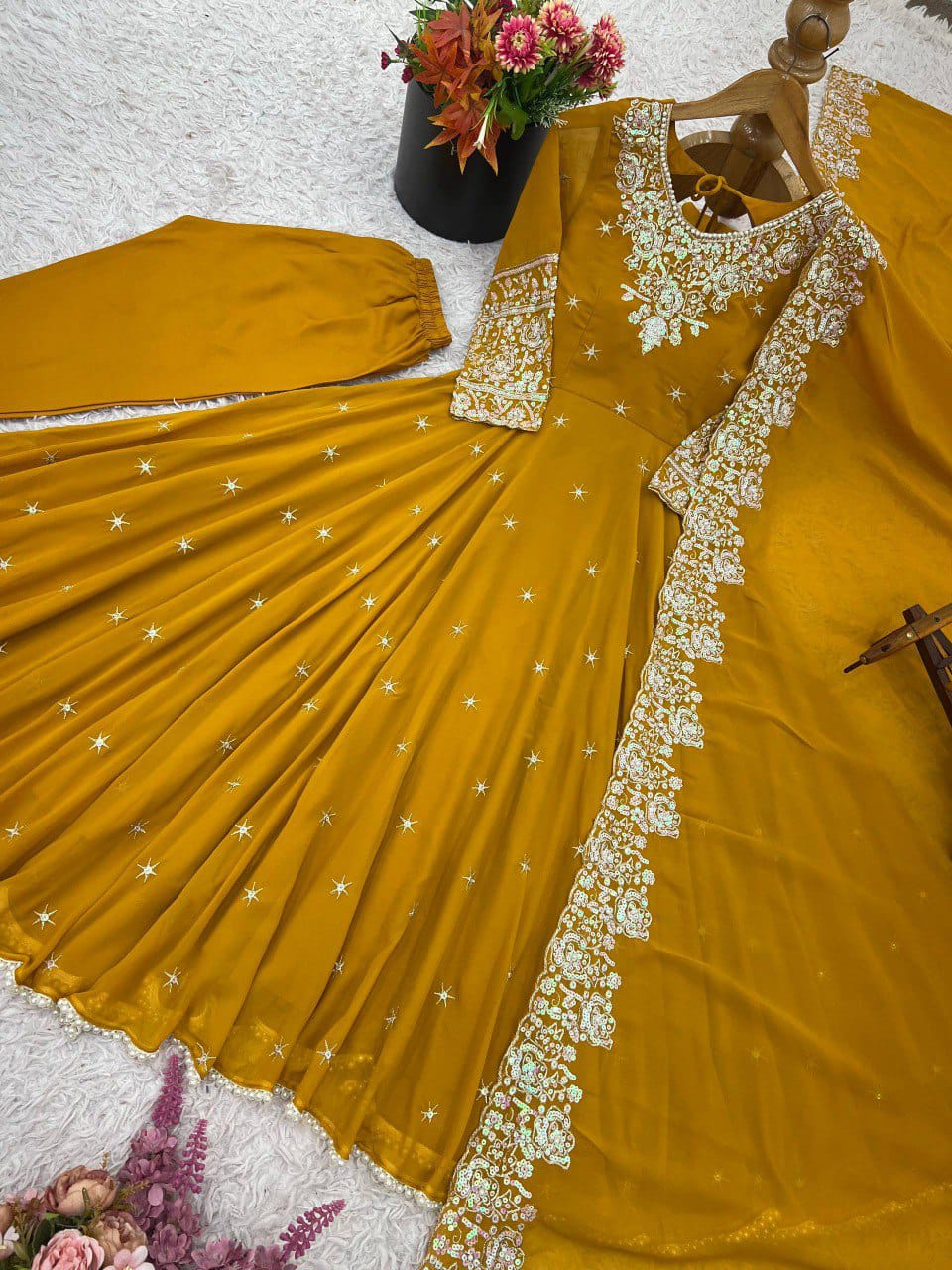 Elegant Heavy Embroidery & Sequence Work Three-Piece Anarkali Suit Set