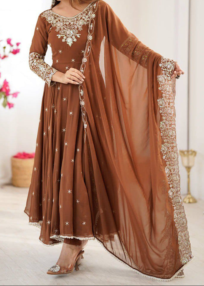 Elegant Heavy Embroidery & Sequence Work Three-Piece Anarkali Suit Set
