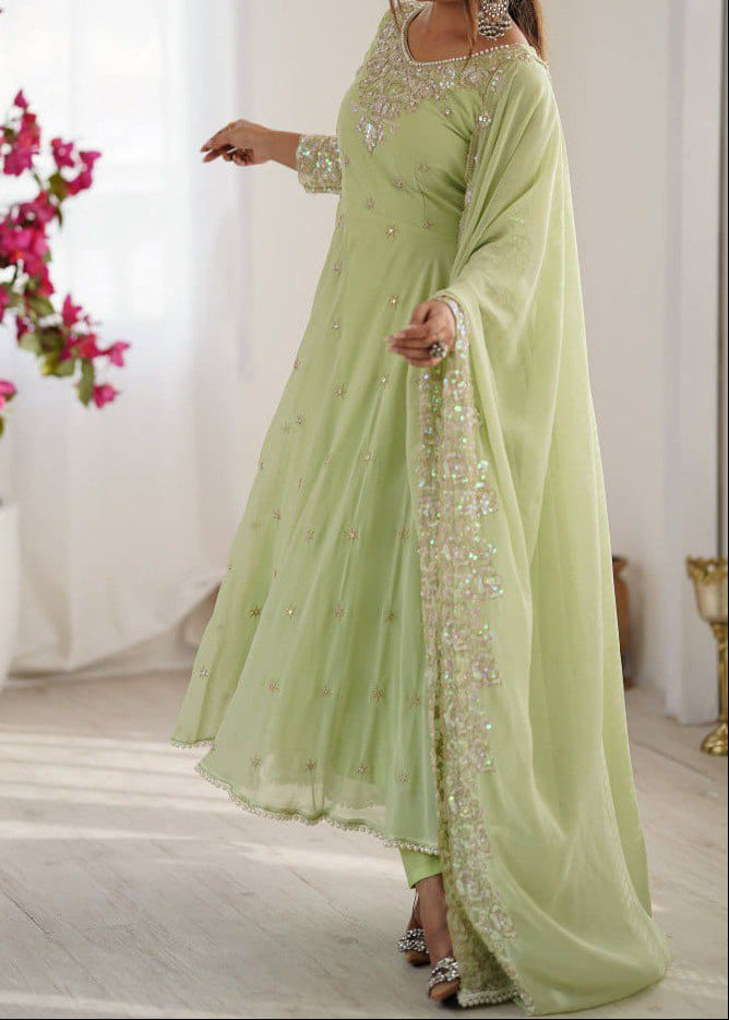 Elegant Heavy Embroidery & Sequence Work Three-Piece Anarkali Suit Set