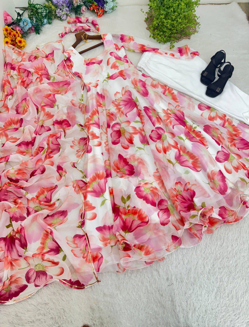 Party Wear Look Organza Taby Silk Anarkali Suit