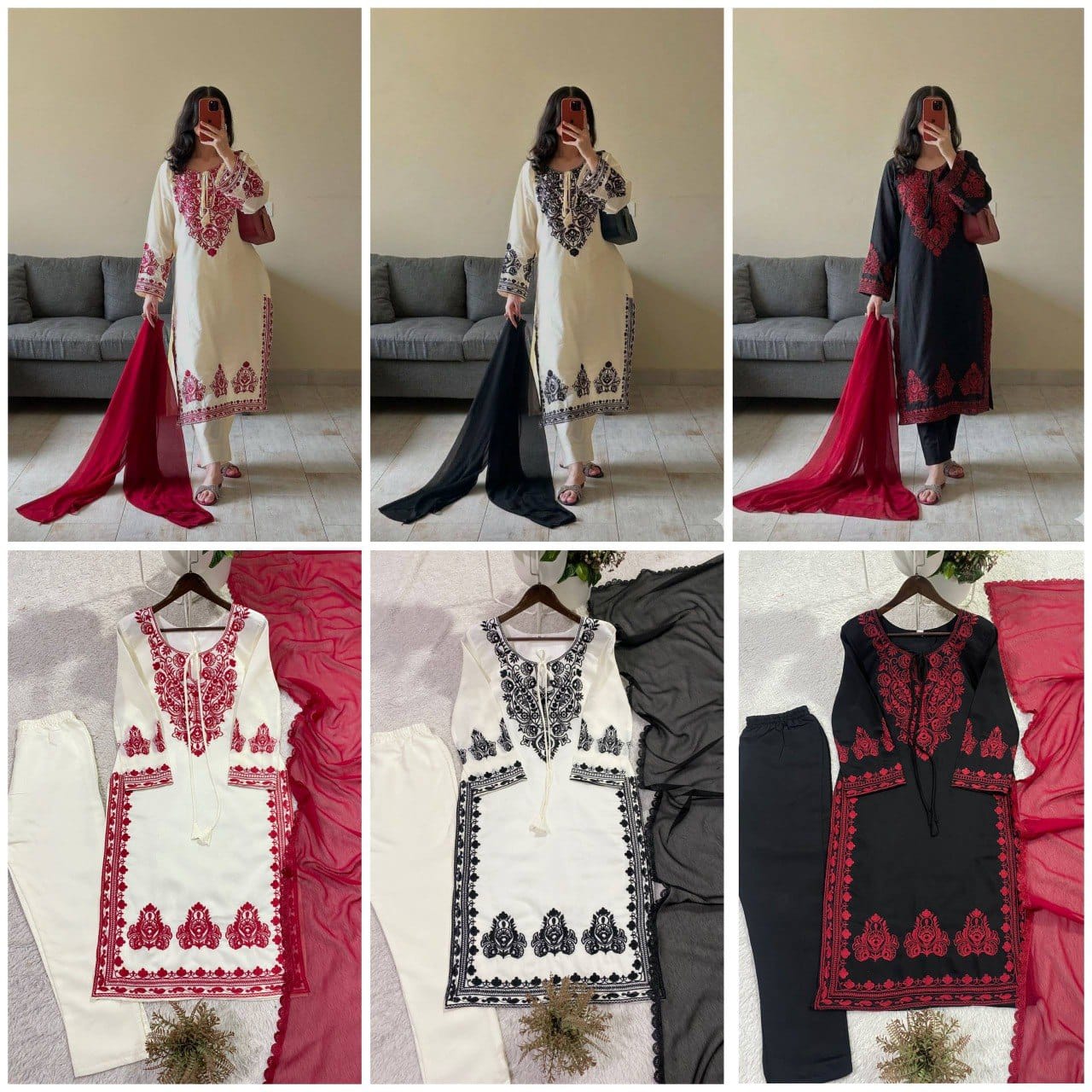 Embroidered Roman Silk Fabric Designer Suit Set