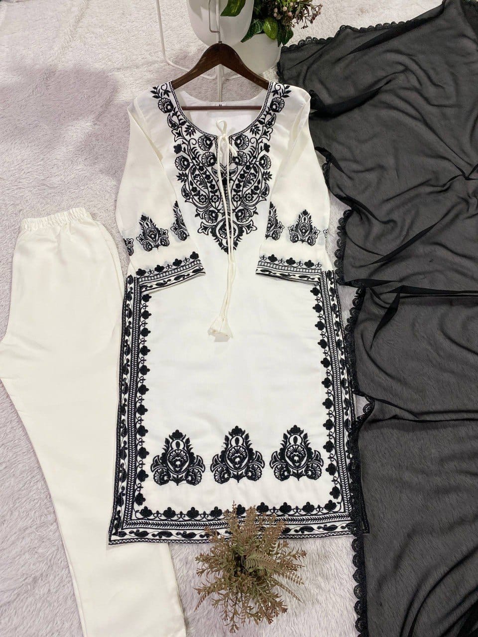 Embroidered Roman Silk Fabric Designer Suit Set