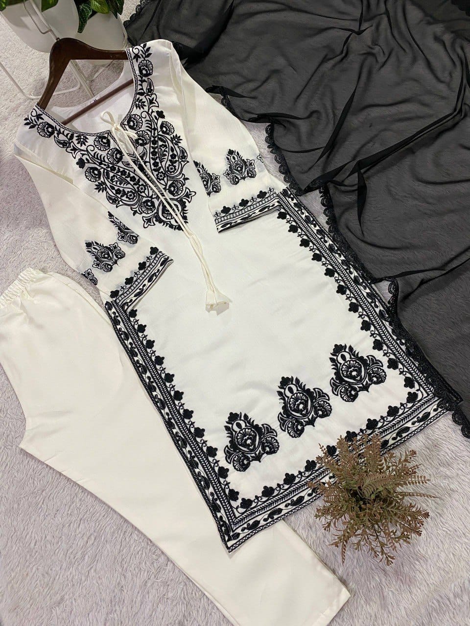 Embroidered Roman Silk Fabric Designer Suit Set