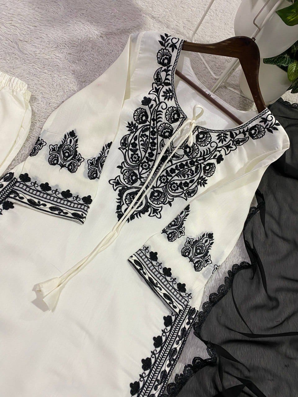 Embroidered Roman Silk Fabric Designer Suit Set