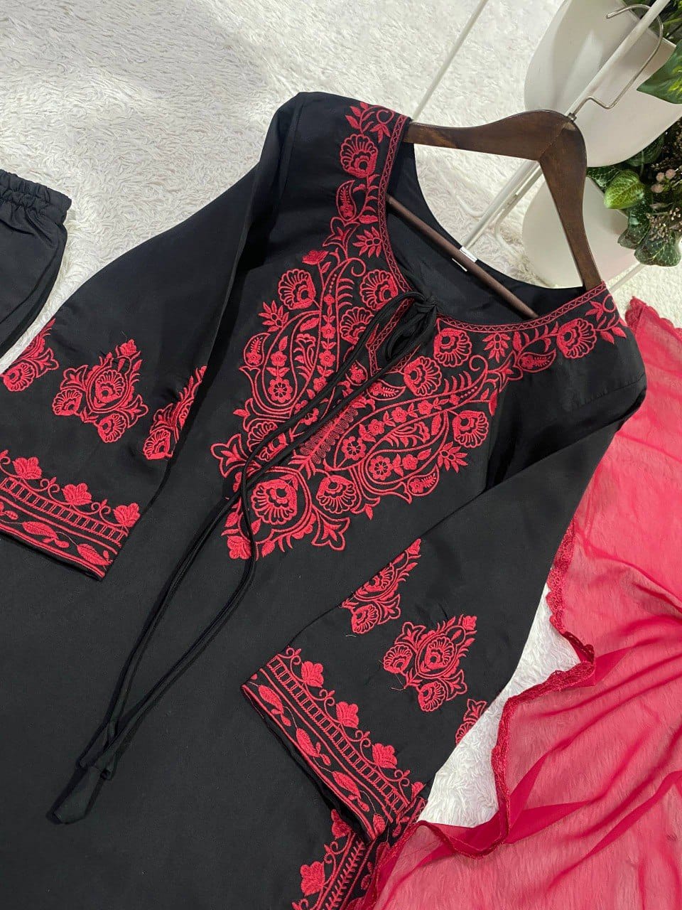Embroidered Roman Silk Fabric Designer Suit Set
