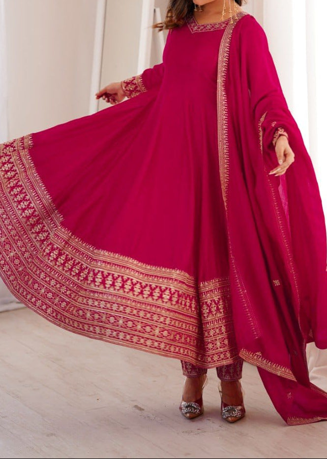 Party Wear Designer Premium Quality Vichitra Silk Anarkali Set