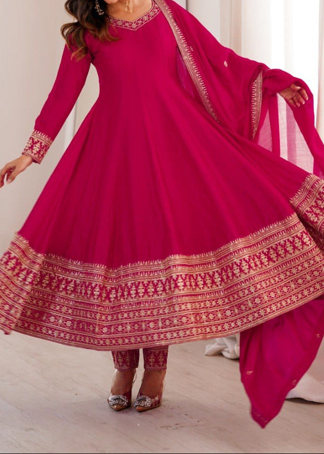 Party Wear Designer Premium Quality Vichitra Silk Anarkali Set