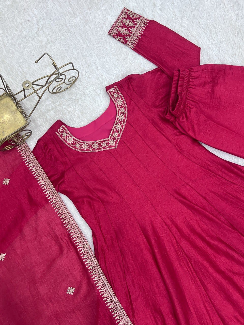 Party Wear Designer Premium Quality Vichitra Silk Anarkali Set