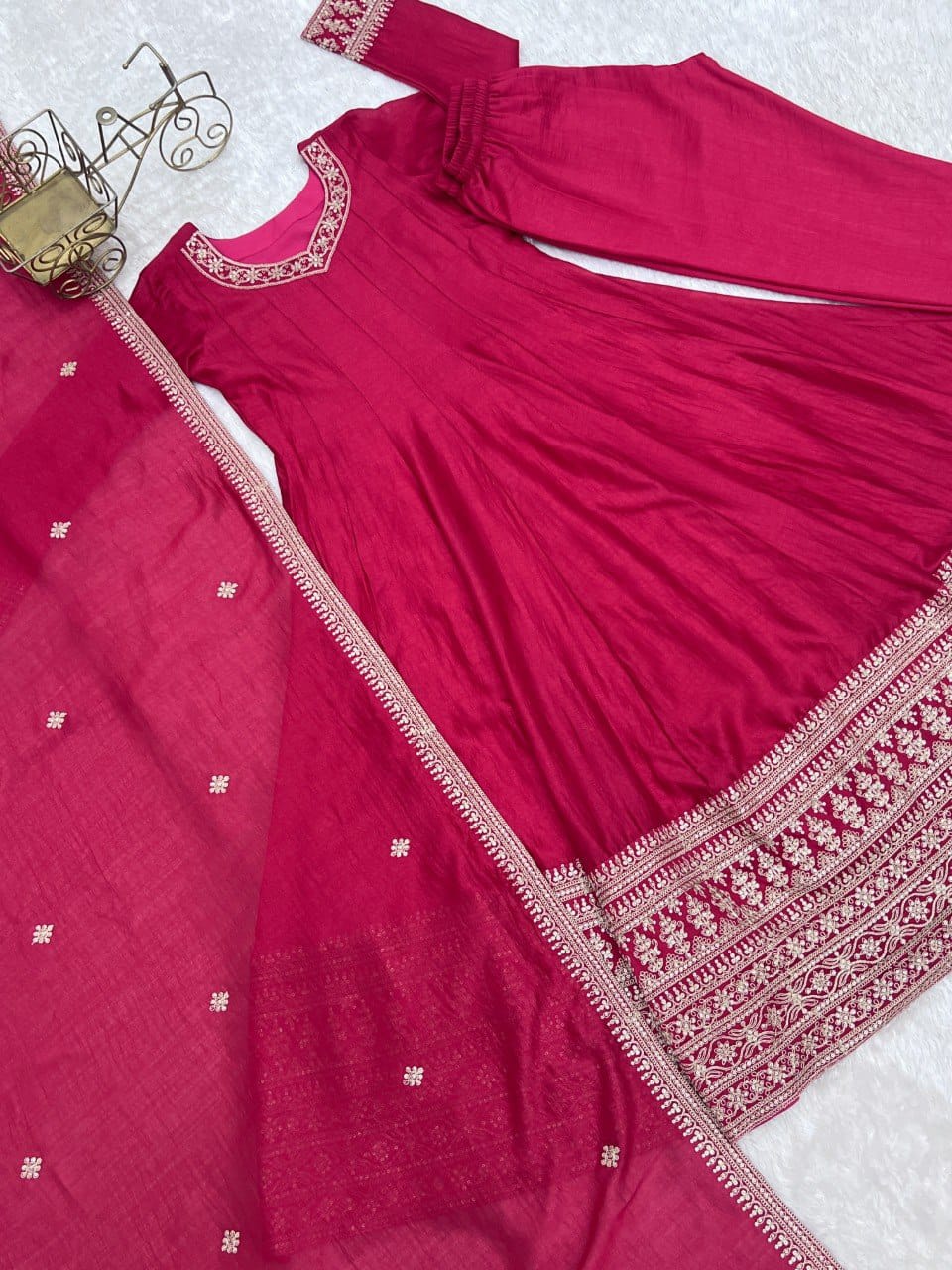 Party Wear Designer Premium Quality Vichitra Silk Anarkali Set