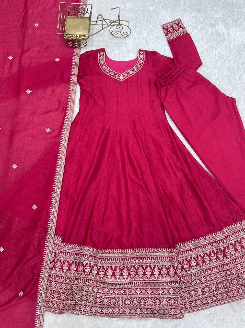 Party Wear Designer Premium Quality Vichitra Silk Anarkali Set