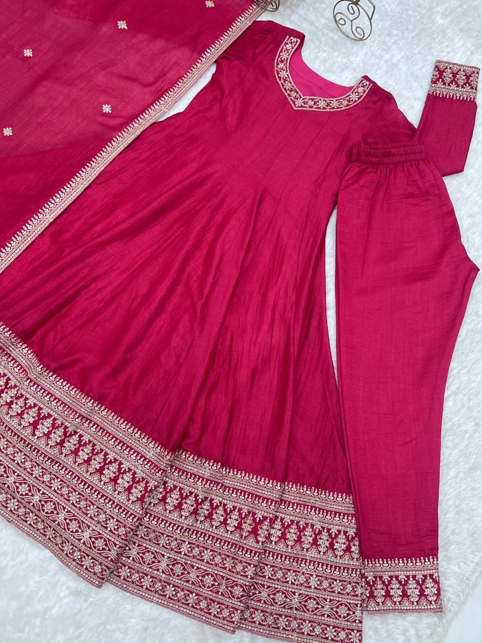 Party Wear Designer Premium Quality Vichitra Silk Anarkali Set