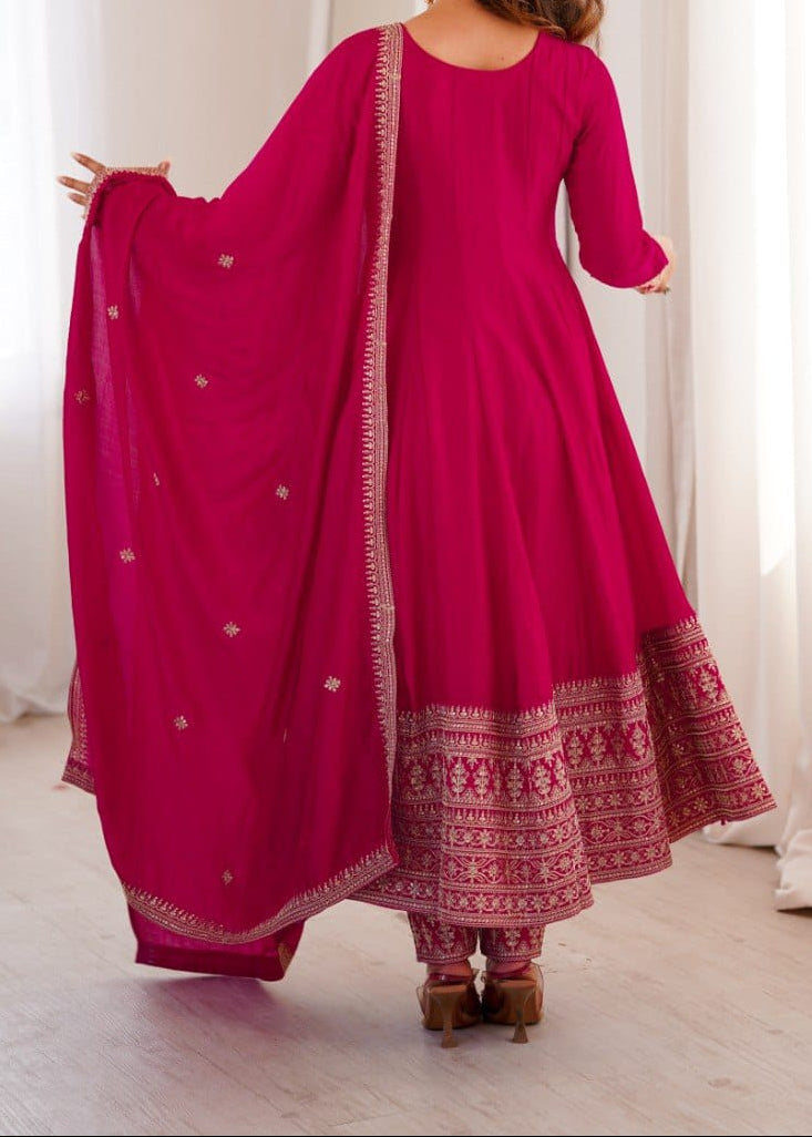 Party Wear Designer Premium Quality Vichitra Silk Anarkali Set