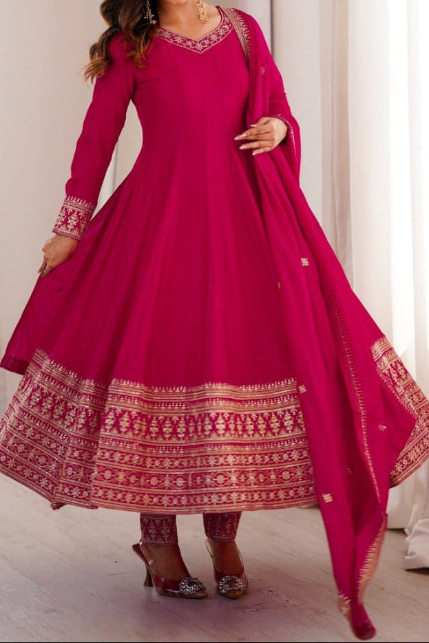 Party Wear Designer Premium Quality Vichitra Silk Anarkali Set