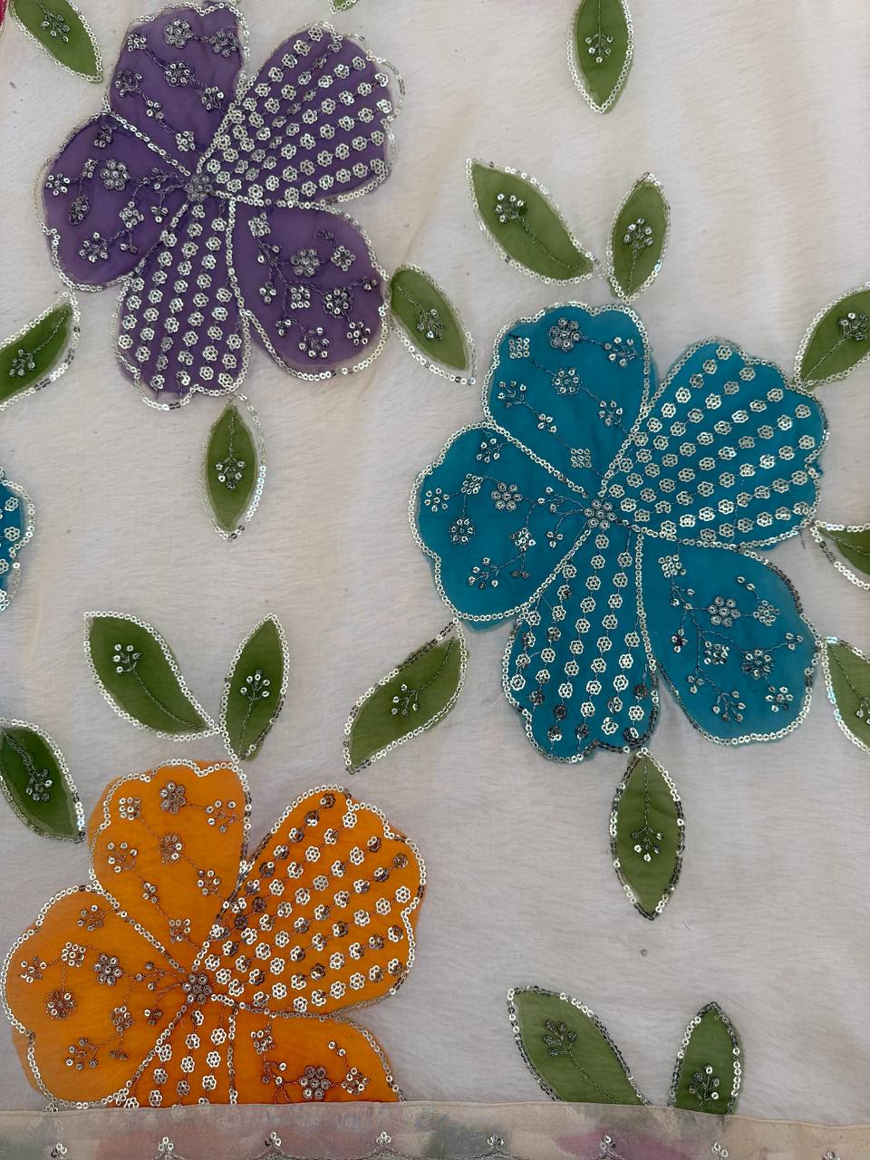 Tibby Organza Silk Brush Print With Intricate Sequence work Suit