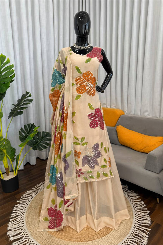 Tibby Organza Silk Brush Print With Intricate Sequence work Suit