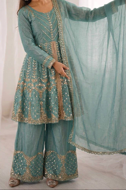 Festival & Function Wear Fendy Silk Embroidery Sequence Work Palazzo Set