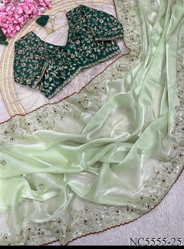 Wedding Wear  Stunning  Embroidery Work Saree With Stitched Blouse
