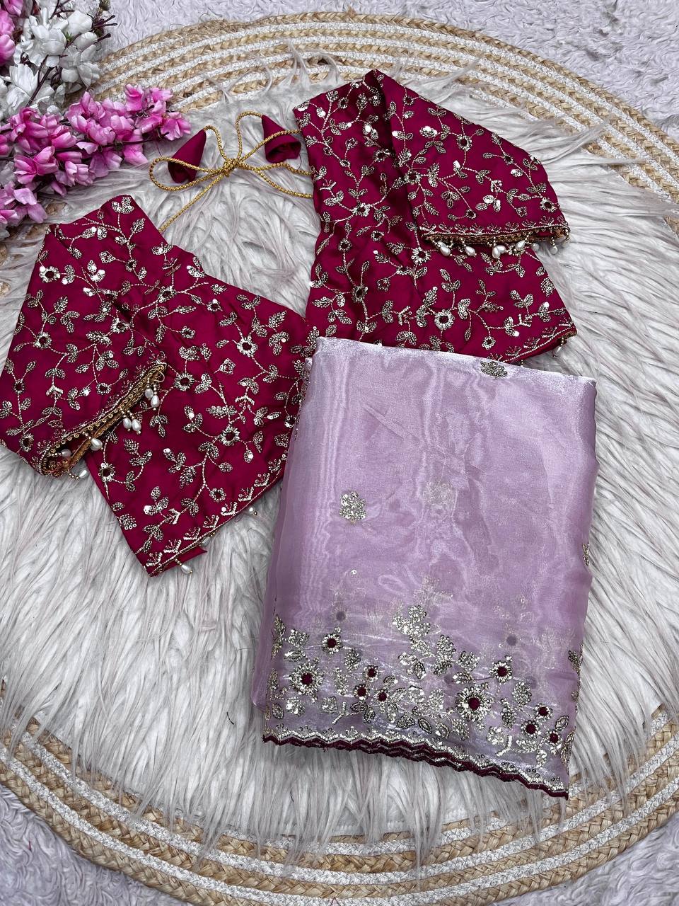 Wedding Wear  Stunning  Embroidery Work Saree With Stitched Blouse