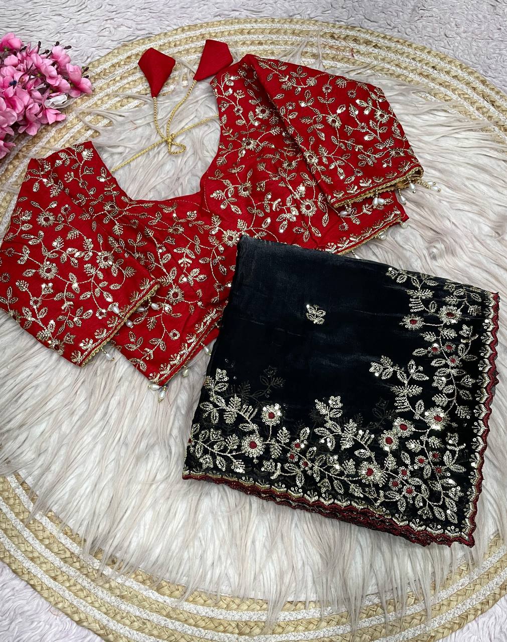 Wedding Wear  Stunning  Embroidery Work Saree With Stitched Blouse