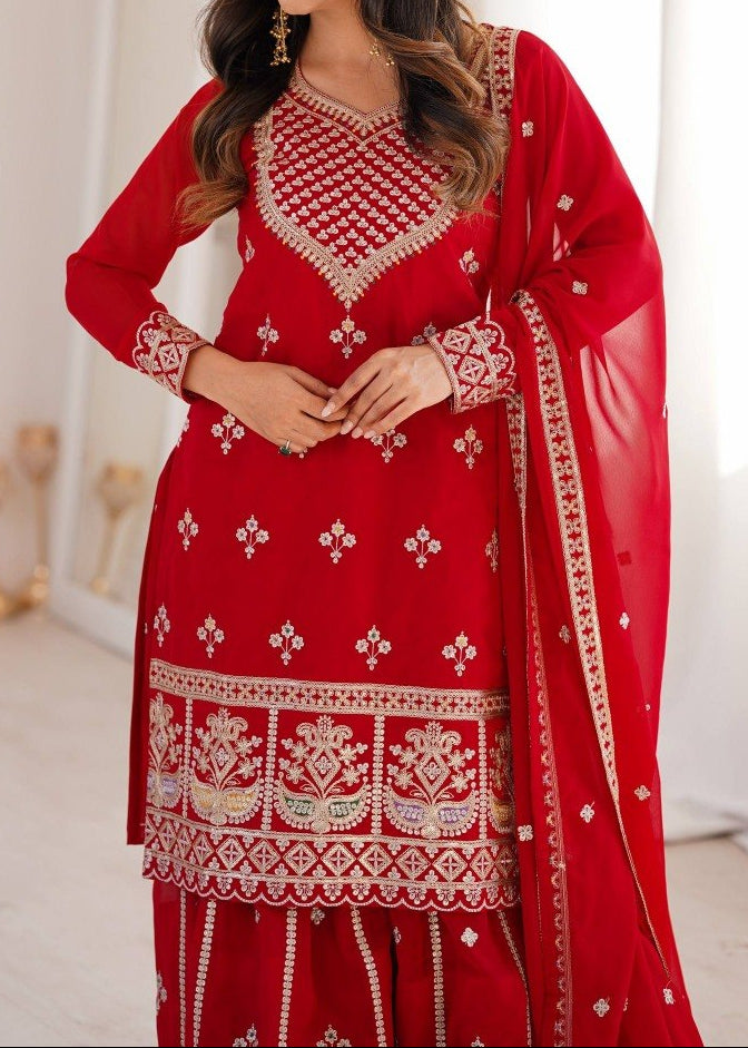 Red Sharara Set Specially For Newly Wed
