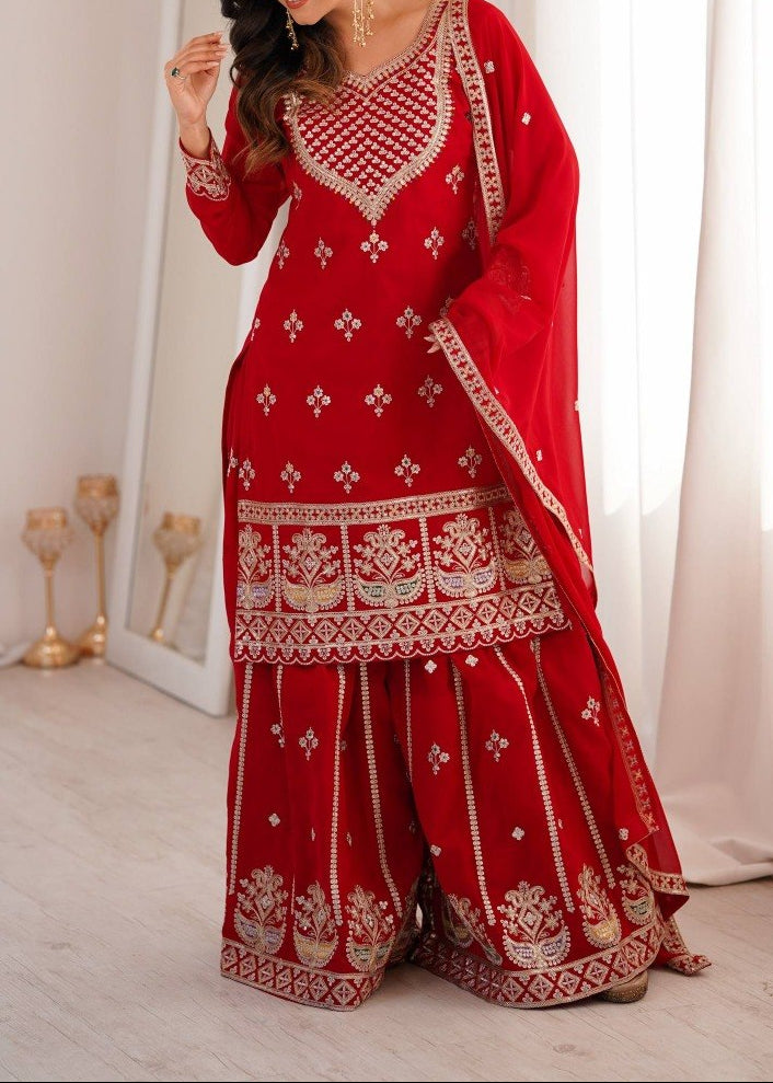 Red Sharara Set Specially For Newly Wed
