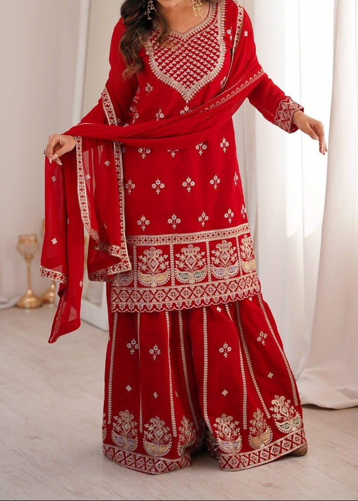 Red Sharara Set Specially For Newly Wed