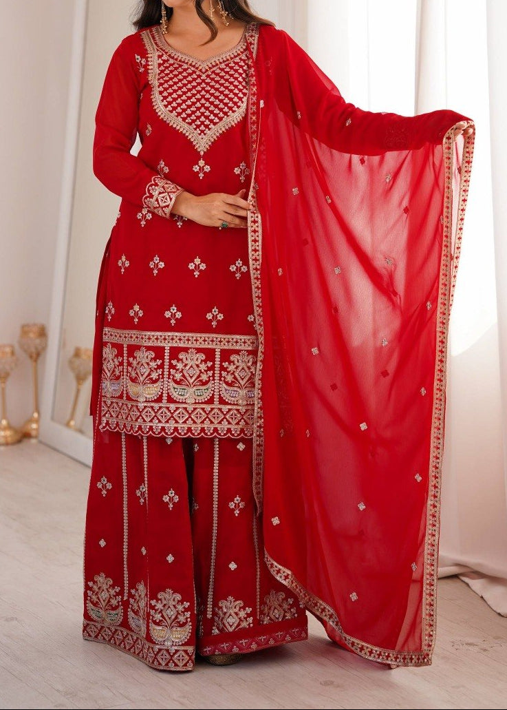 Red Sharara Set Specially For Newly Wed