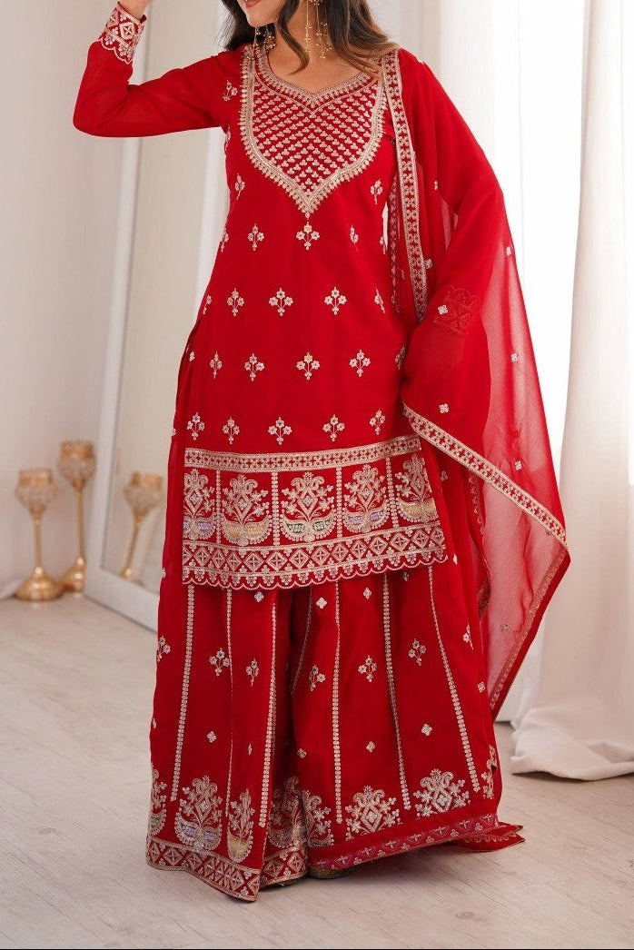 Red Sharara Set Specially For Newly Wed
