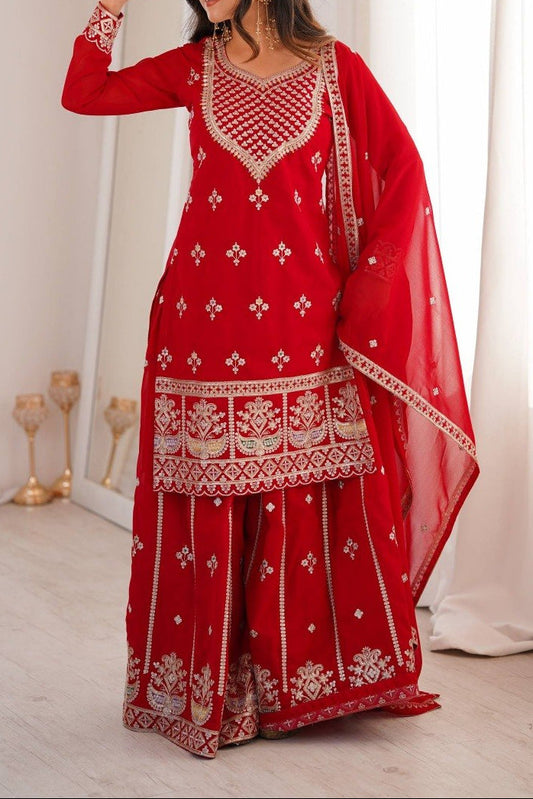 Red Sharara Set Specially For Newly Wed
