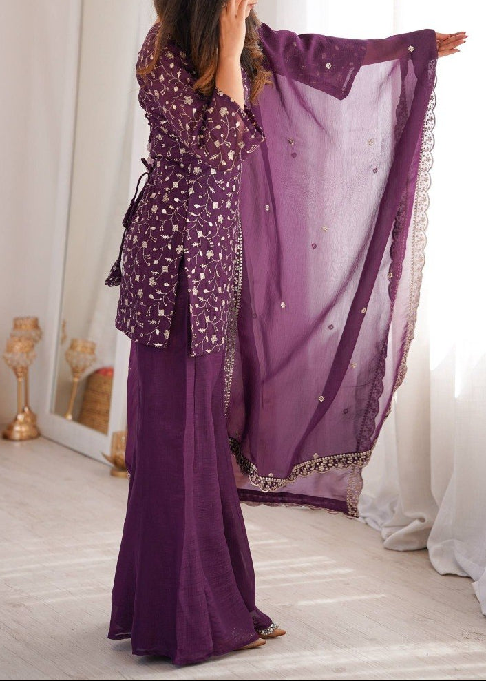 Sequence & Jari Work Top With Corset Back With Bell Bottom Pant Set