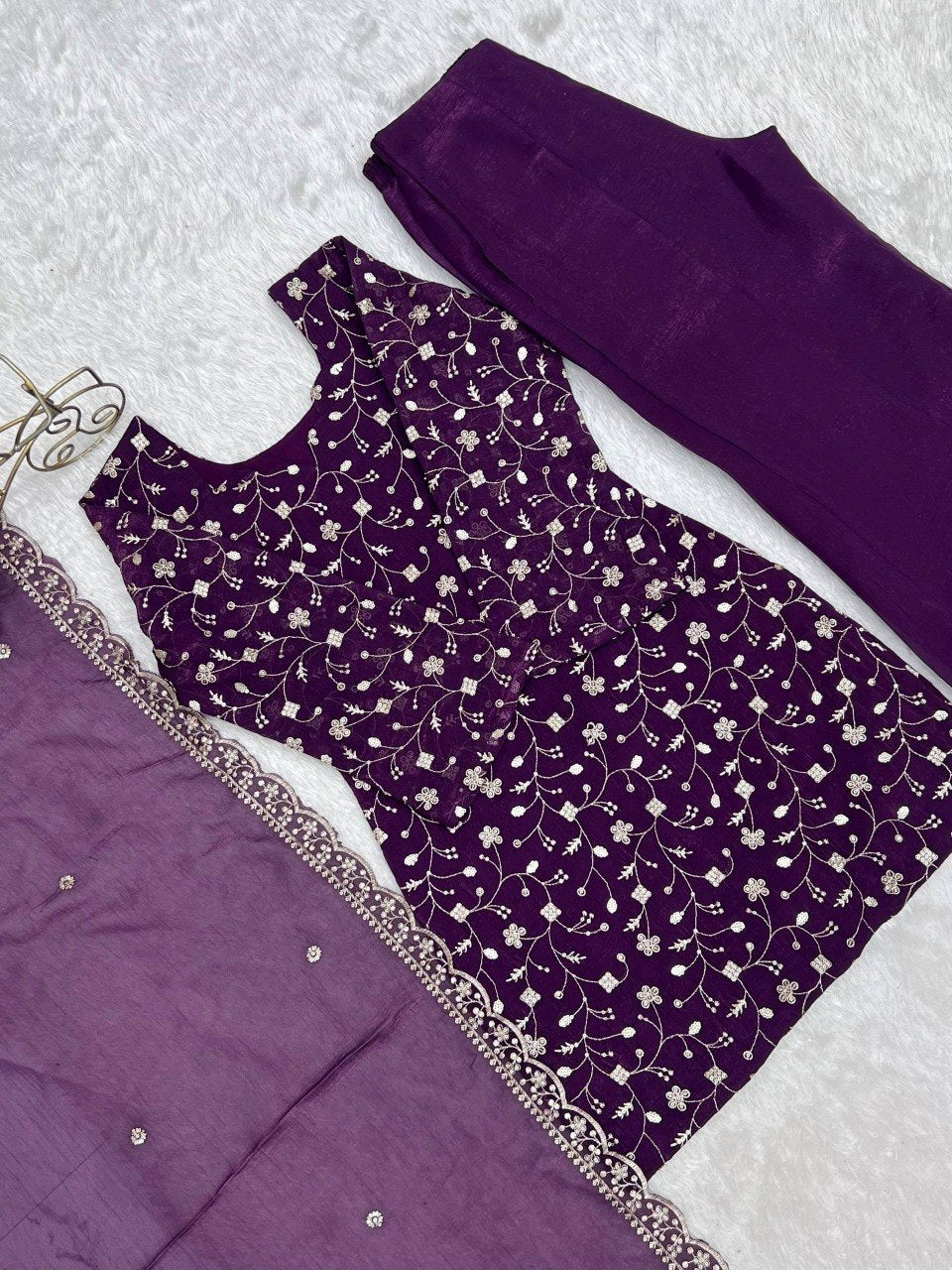 Sequence & Jari Work Top With Corset Back With Bell Bottom Pant Set