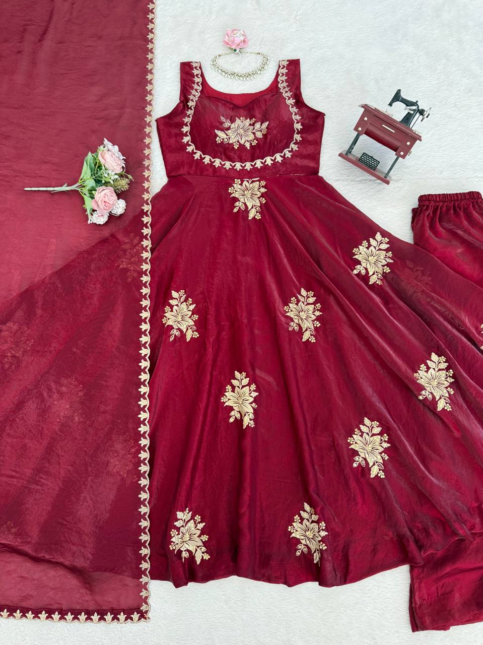 Wedding Wear Fendy Silk Thread With Sequnce Work Top Plazzo With Dupatta