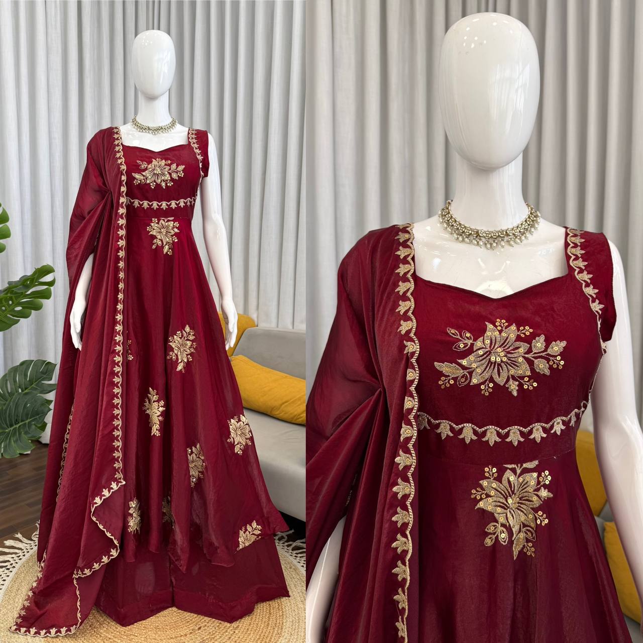 Wedding Wear Fendy Silk Thread With Sequnce Work Top Plazzo With Dupatta