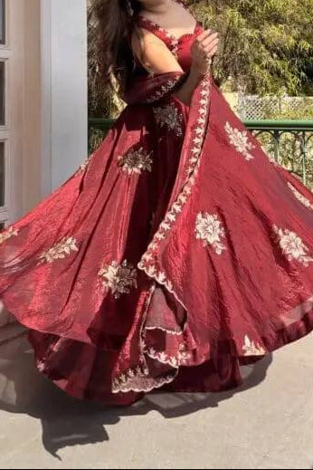 Wedding Wear Fendy Silk Thread With Sequnce Work Top Plazzo With Dupatta
