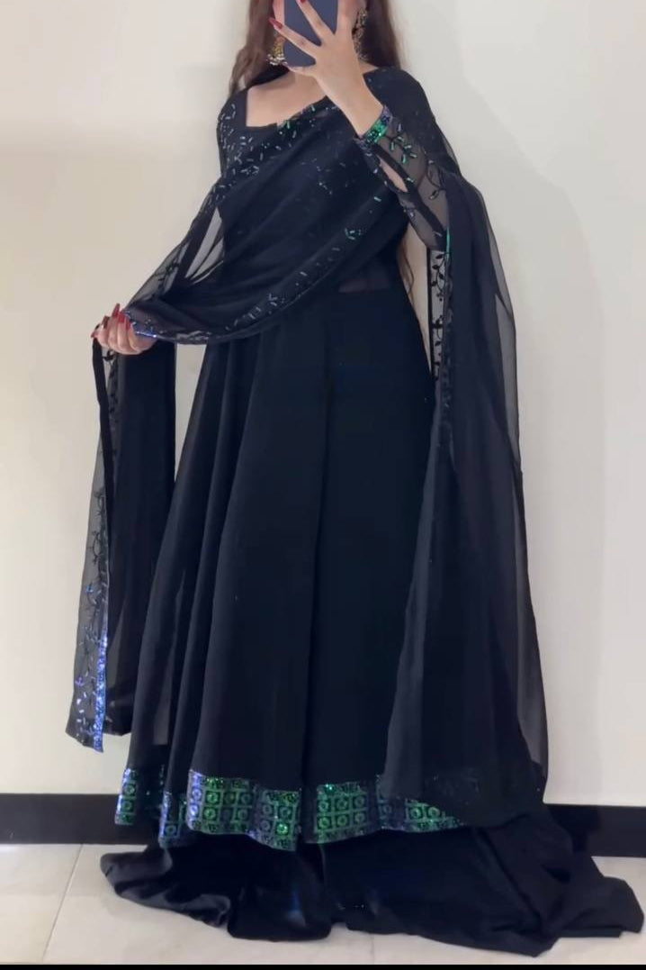 Designer Thread With Sequence Work Top Plazzo With Dupatta