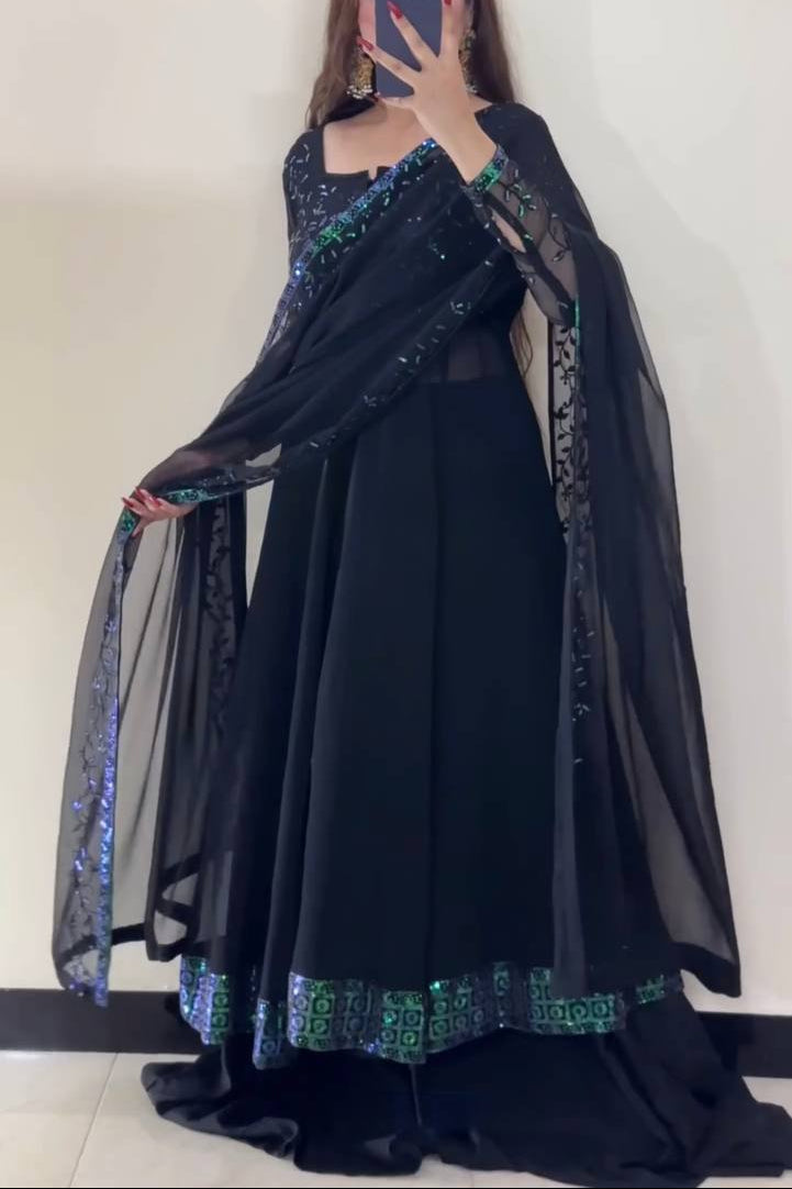 Designer Thread With Sequence Work Top Plazzo With Dupatta