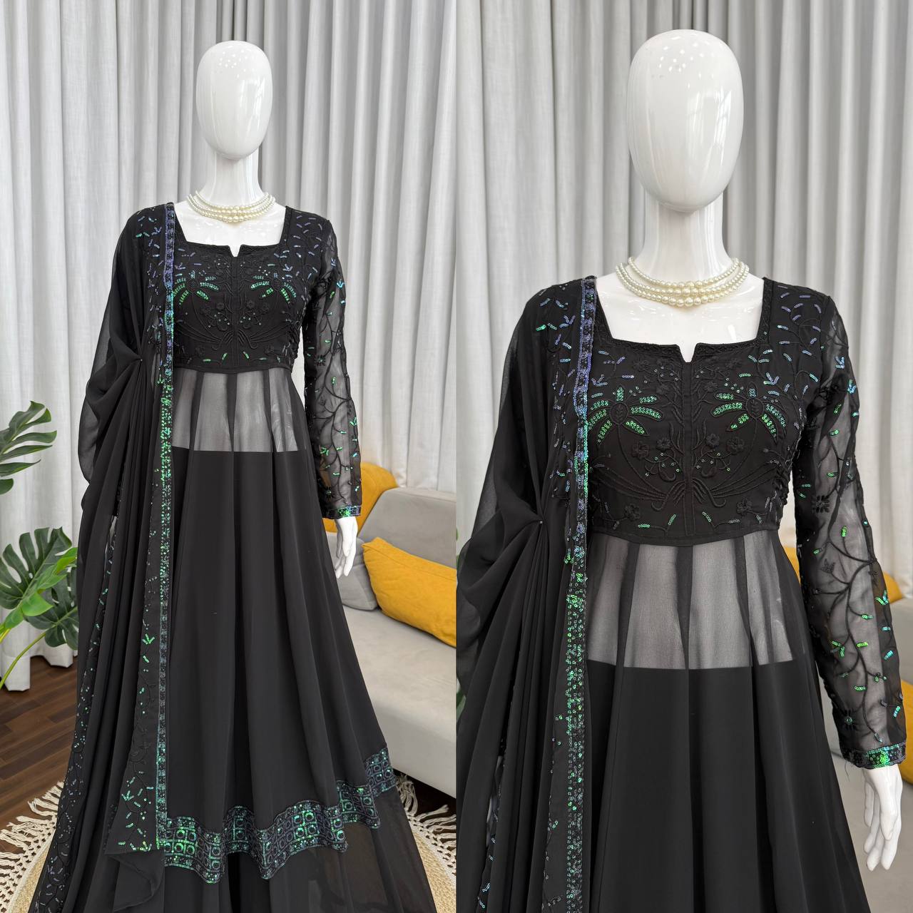 Designer Thread With Sequence Work Top Plazzo With Dupatta