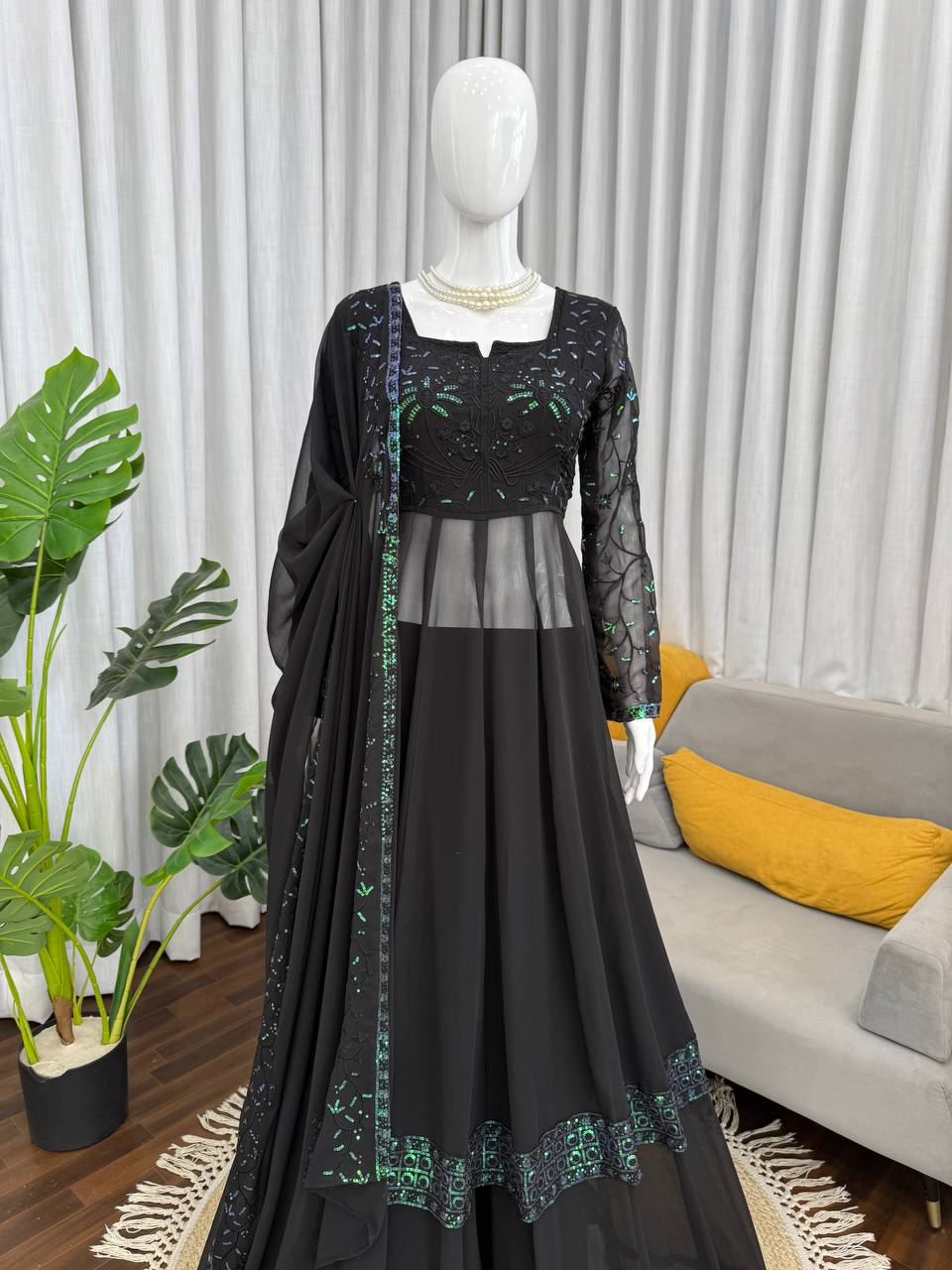 Designer Thread With Sequence Work Top Plazzo With Dupatta