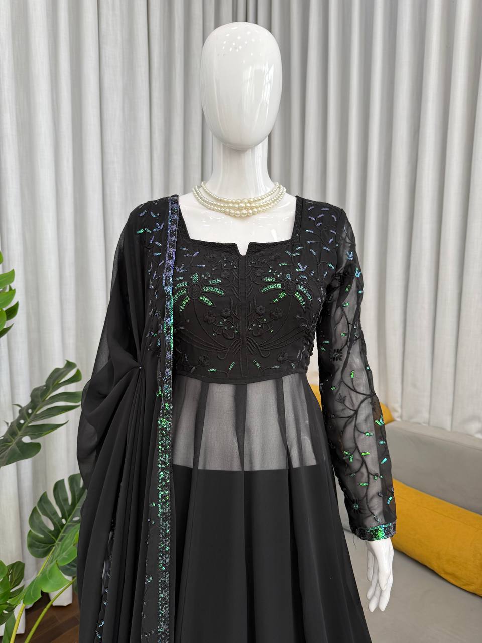 Designer Thread With Sequence Work Top Plazzo With Dupatta