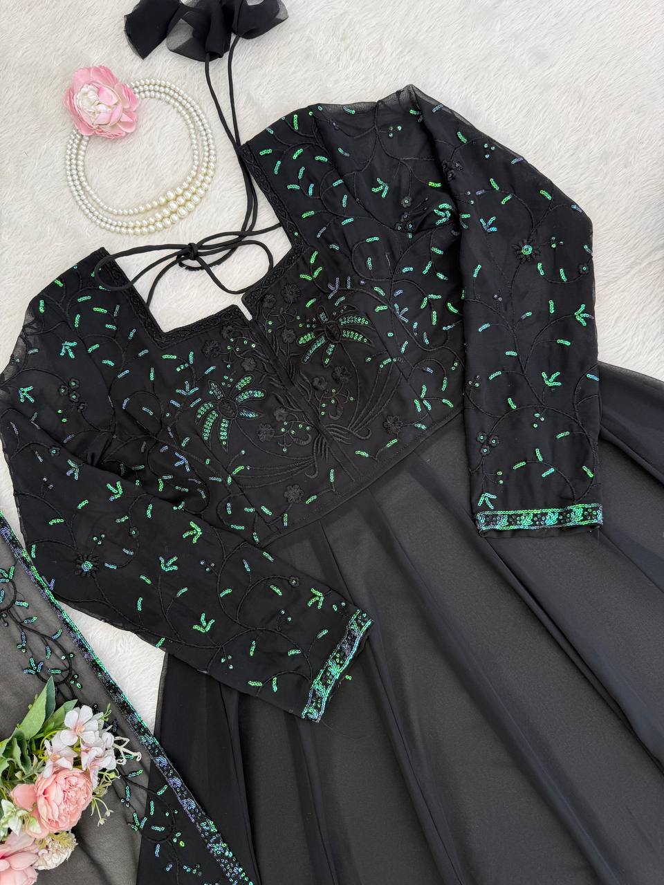 Designer Thread With Sequence Work Top Plazzo With Dupatta