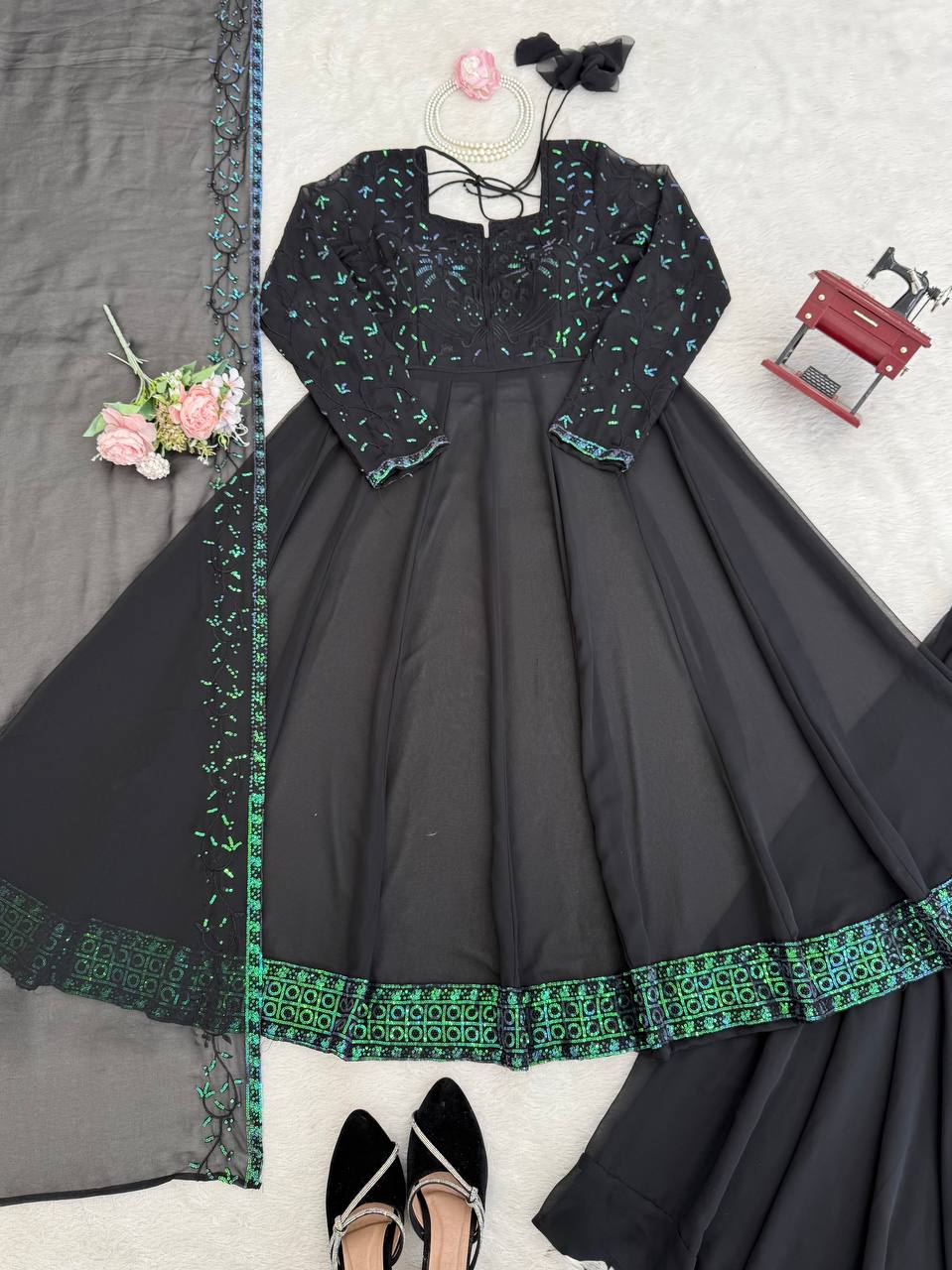 Designer Thread With Sequence Work Top Plazzo With Dupatta