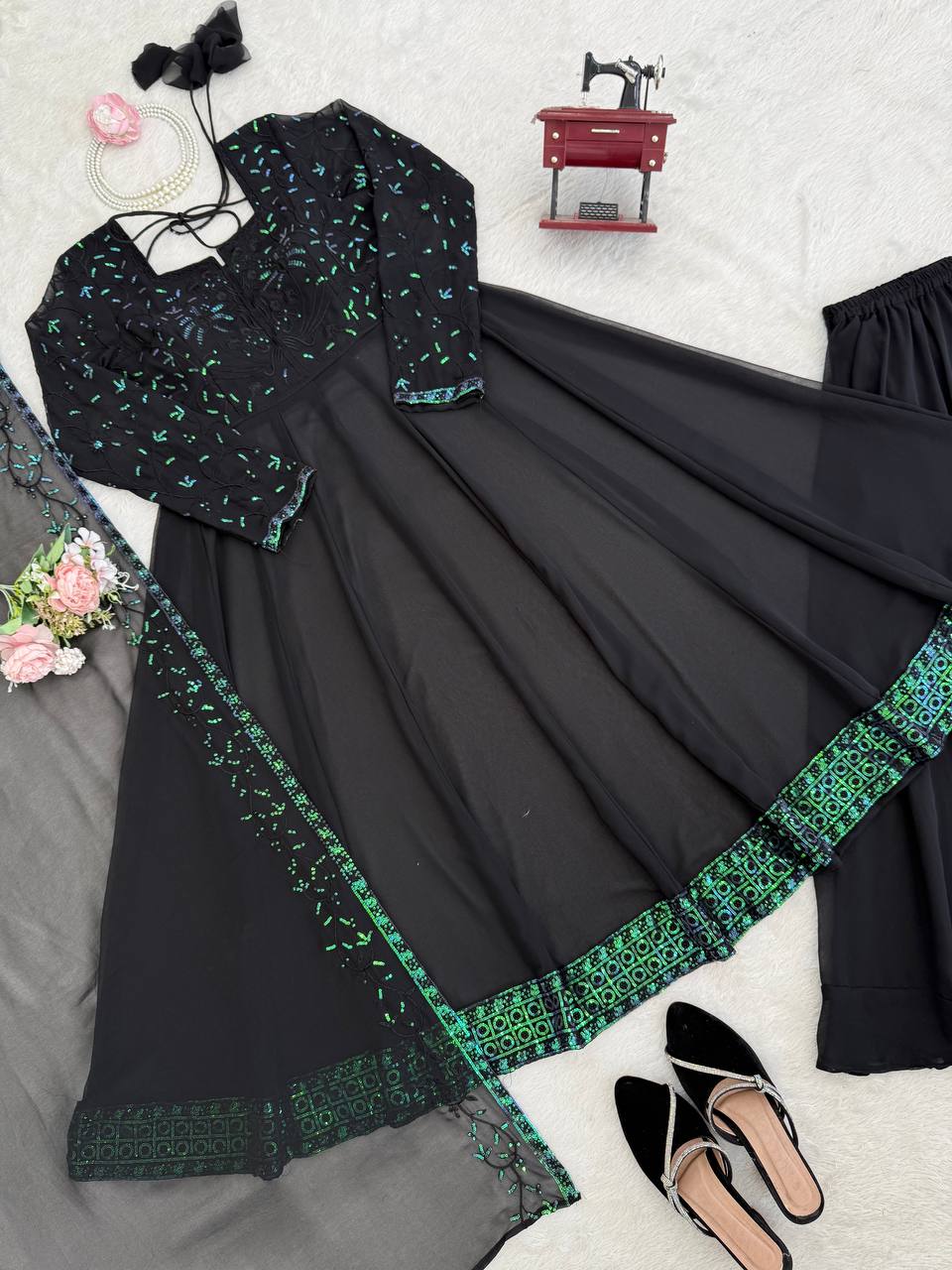 Designer Thread With Sequence Work Top Plazzo With Dupatta