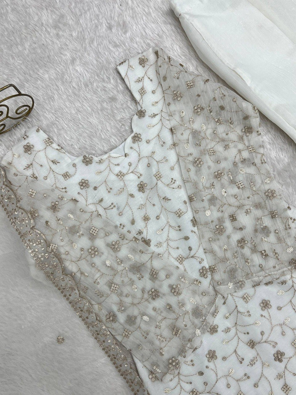 Sequence & Jari Work Top With Corset Back With Bell Bottom Pant Set
