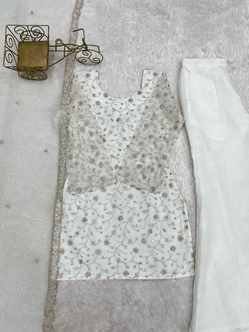 Sequence & Jari Work Top With Corset Back With Bell Bottom Pant Set
